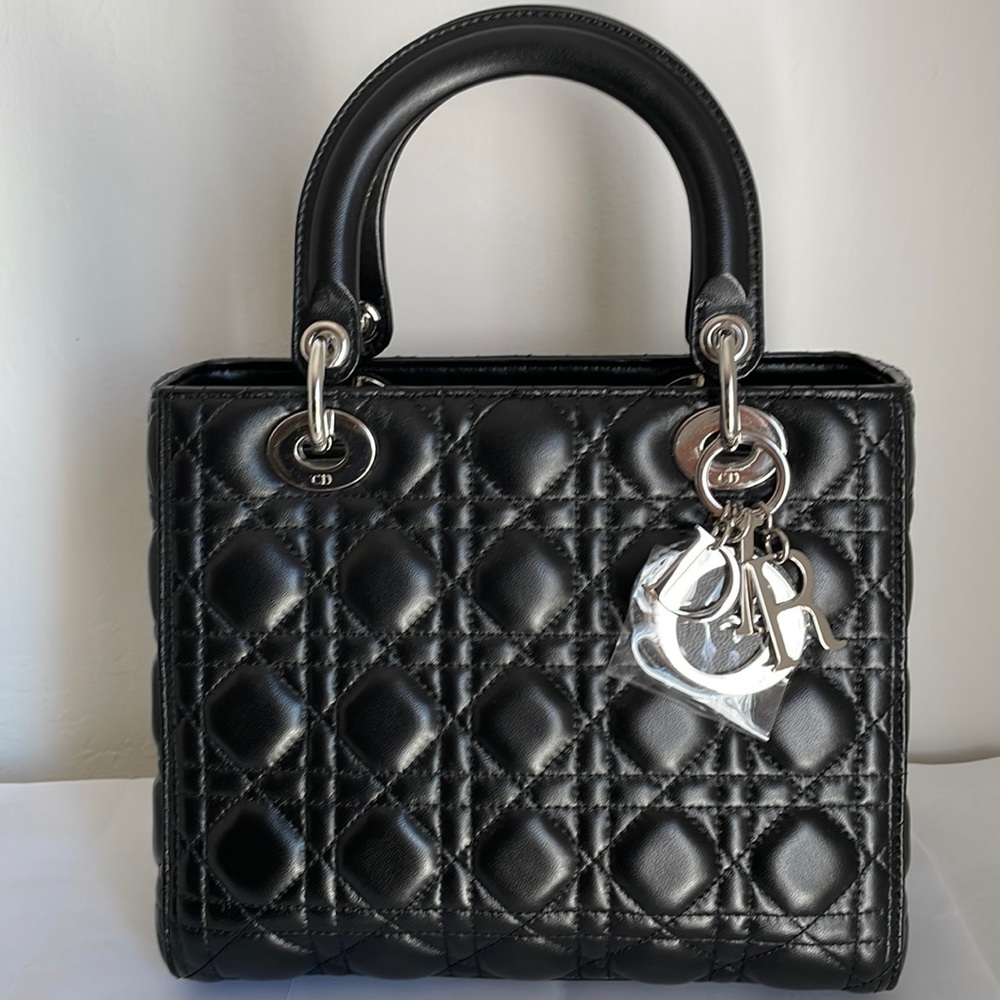 Authentic New Lady Dior Black Lambskin Silver Hardware